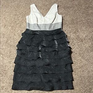 Adrianna Papell Black and White Ruffle Midi Dress, size 4